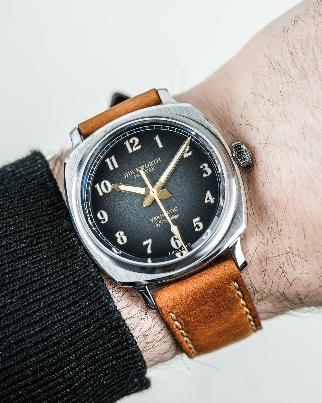 Duckworth Prestex Verimatic Black Fume Brown Leather Watch D891-01-B Image 4