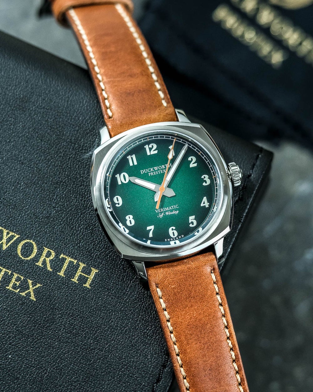 Duckworth Prestex Verimatic Green Fume Vintage Tan Leather Watch D891-04-B Image 5