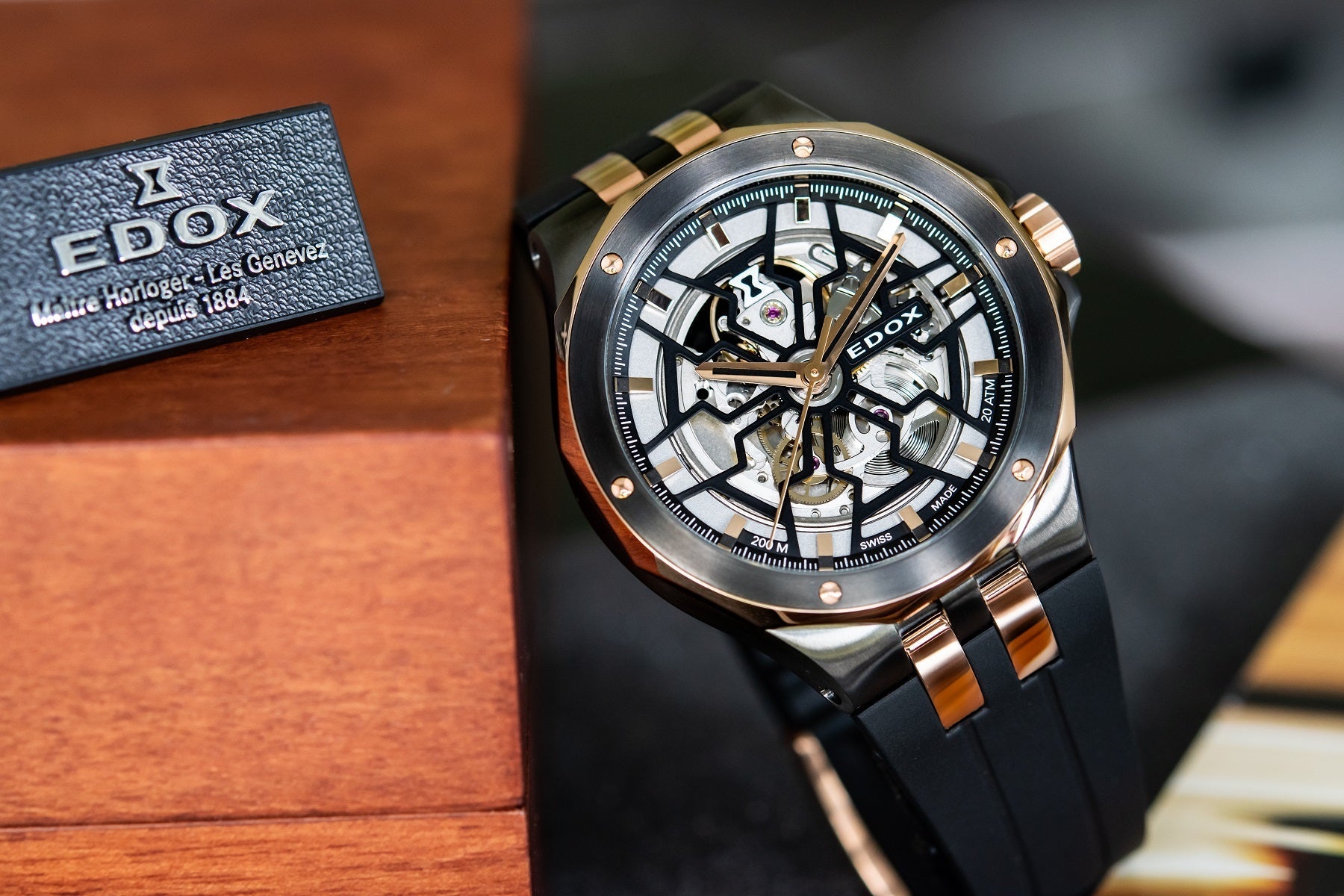 Edox Delfin Mecano 3 Hands Skeleton 85303 357GR NRN Image 2