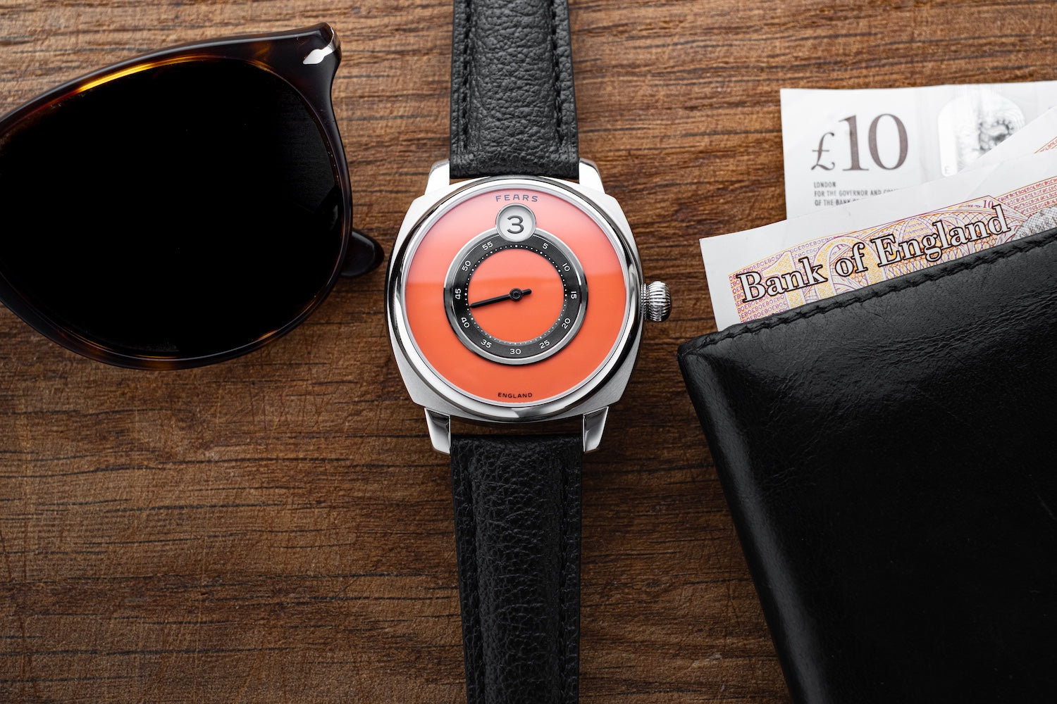 Fears Brunswick 40.5 Jump Hour Coral Lacquer Leather Watch BS240.500A.114.047 Image 5