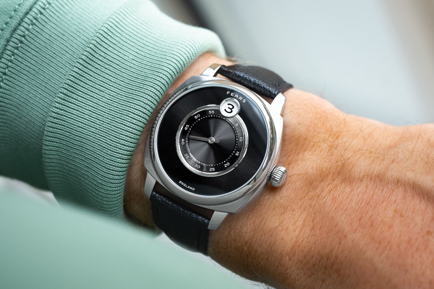 Fears Brunswick 40.5 Jump Hour Raven Black Leather Watch BS240.500A.113.047 Image 7