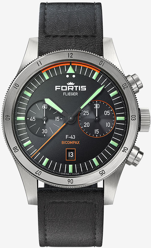 Fortis Flieger F-43 Bicompax On Aviator Strap Watch F4240005 Image 1