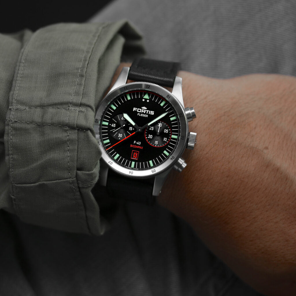 Fortis Flieger F-43 Bicompax On Aviator Strap Watch F4240005 Image 9