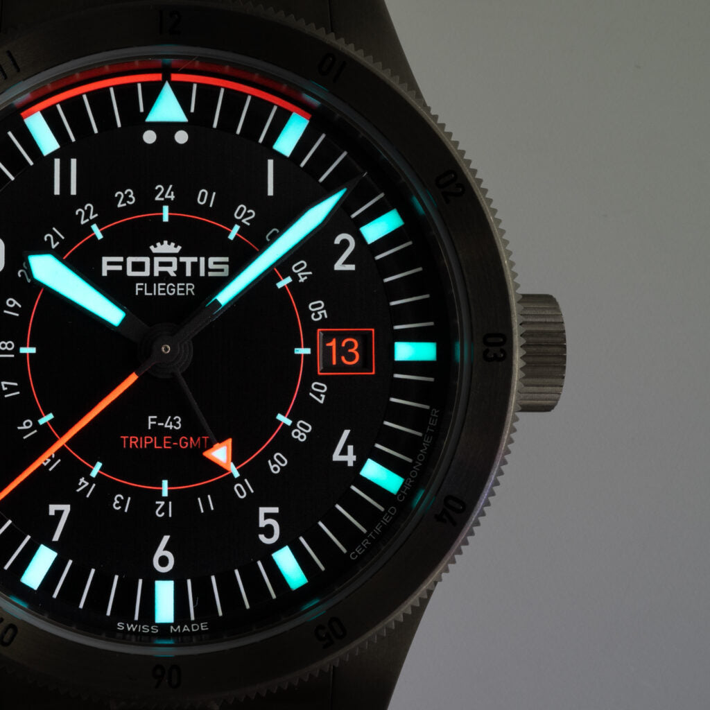 Fortis Flieger F-43 Triple GMT On Block Bracelet Watch F4260000 Image 2