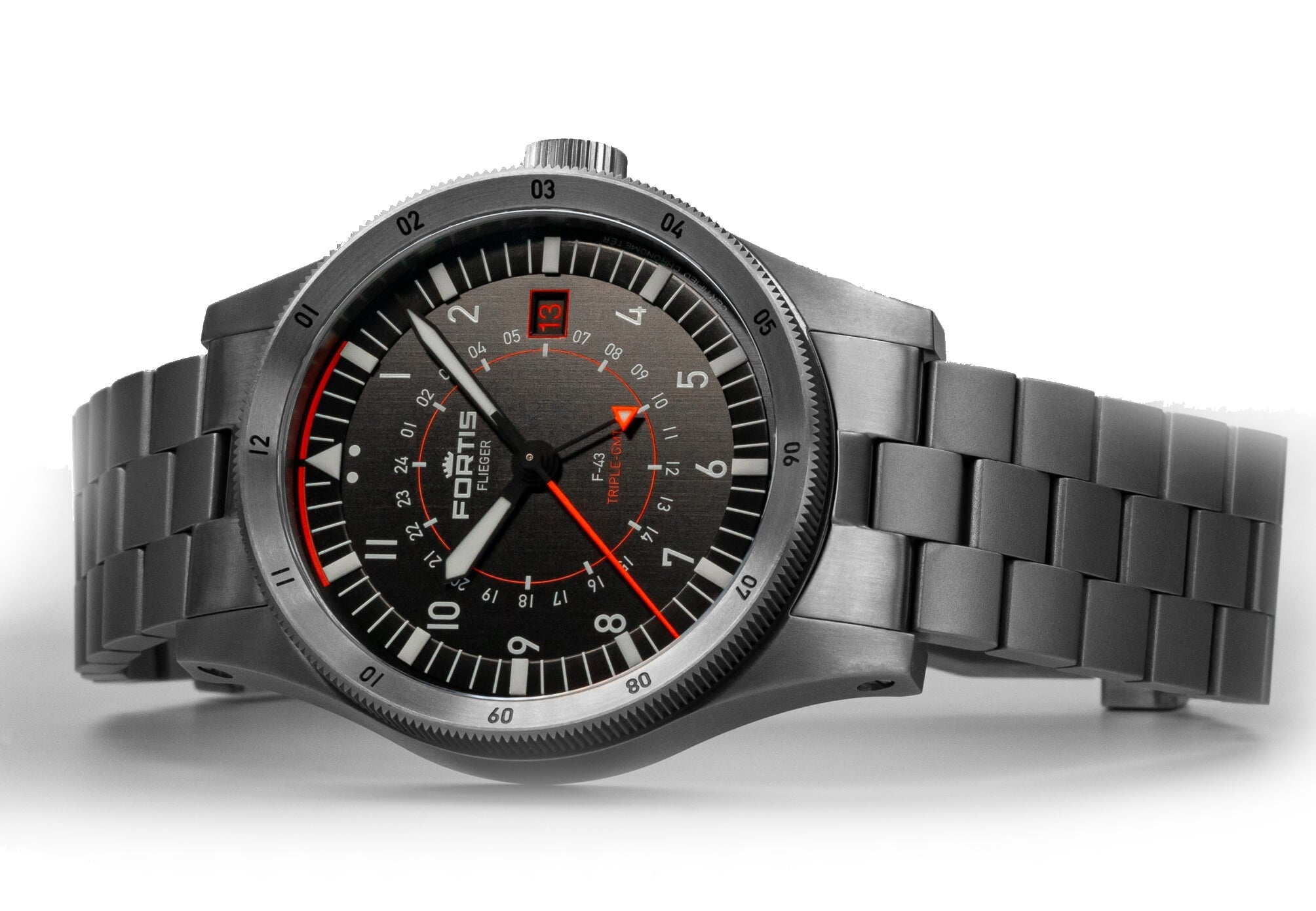 Fortis Flieger F-43 Triple GMT On Block Bracelet Watch F4260000 Image 4