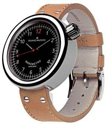 Giuliano Mazzuoli Manometro Polished Black Dial Right Crown MRP02N Tan Strap Image 1