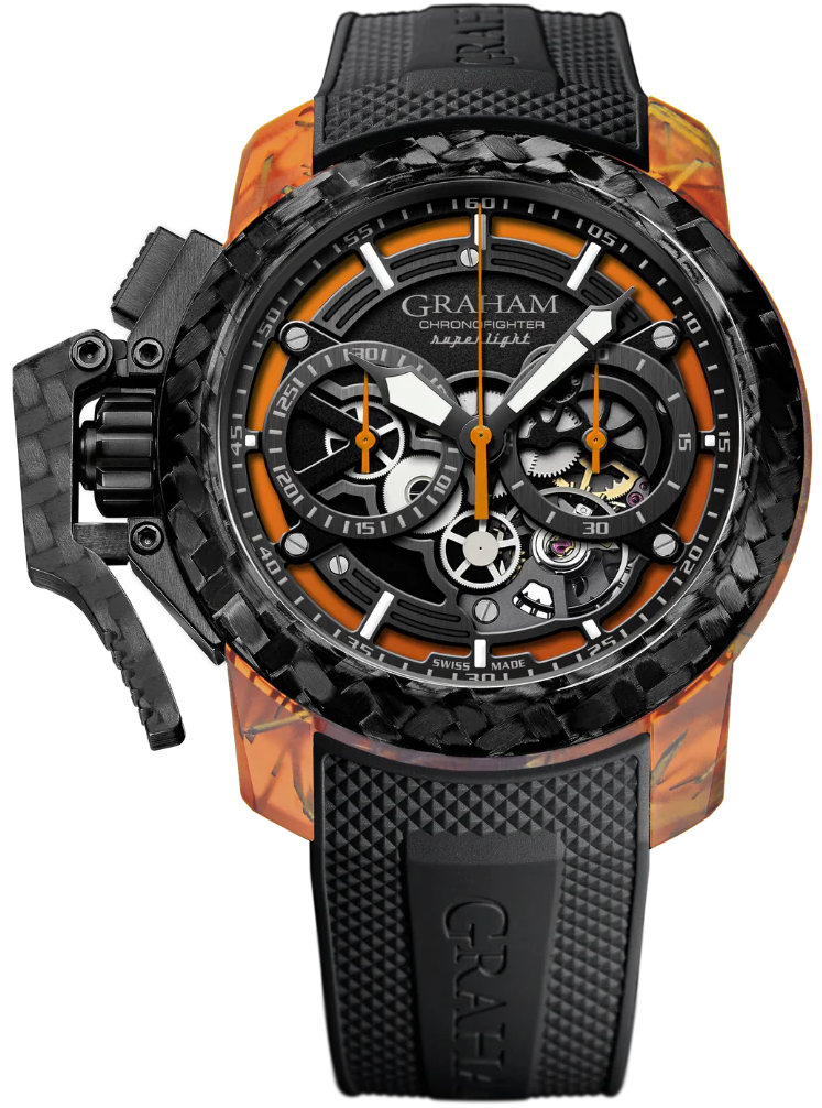 Graham Chronofighter Superlight Carbon Skeleton Translucent Orange Watch 2CCCK.O01A Black Rubber Image 1