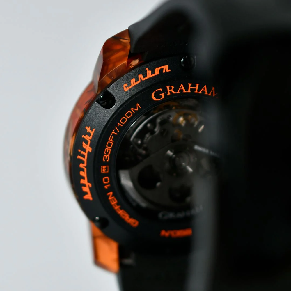 Graham Chronofighter Superlight Carbon Skeleton Translucent Orange Watch 2CCCK.O01A Black Rubber Image 2