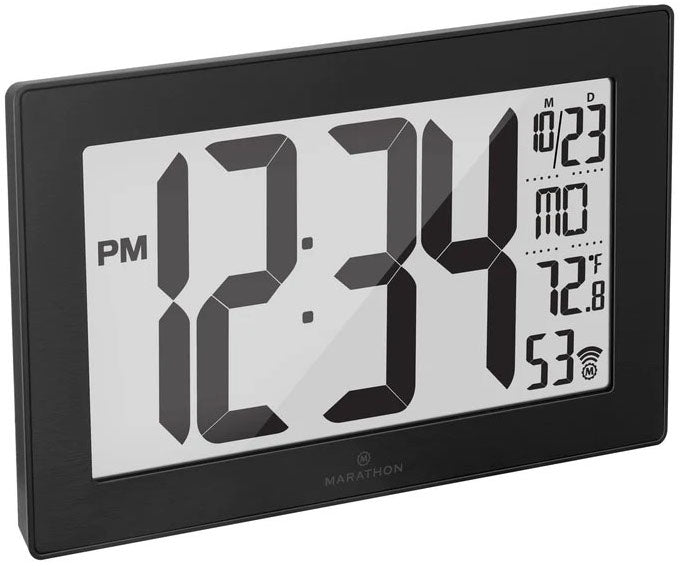 Marathon Clock Atomic Self Setting Self Adjusting Wall With Stand & 8 timezones Black CL030068-BK-BS-EU1 Image 1
