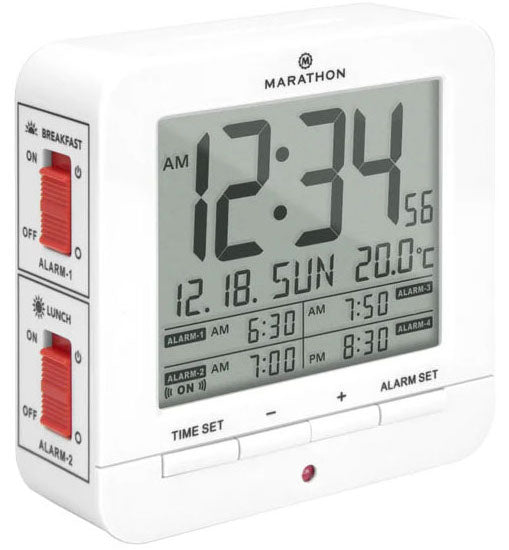 Marathon Clock Digital Medication Reminder Alarm 4 Alarms White CL030075-WH-00-EU1 Image 1