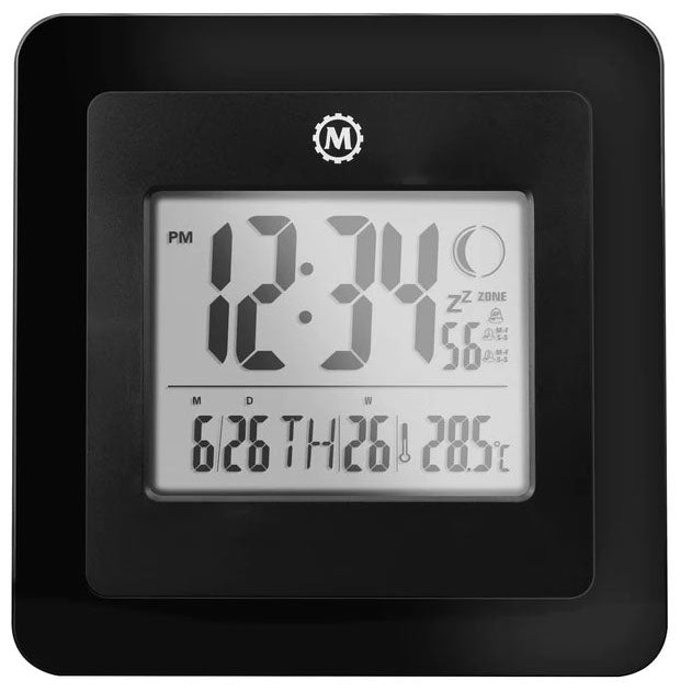 Marathon Clock Digital Wall Day Date Temperature Alarm & Moon Phase Black CL030049-BK-00-NA Image 1