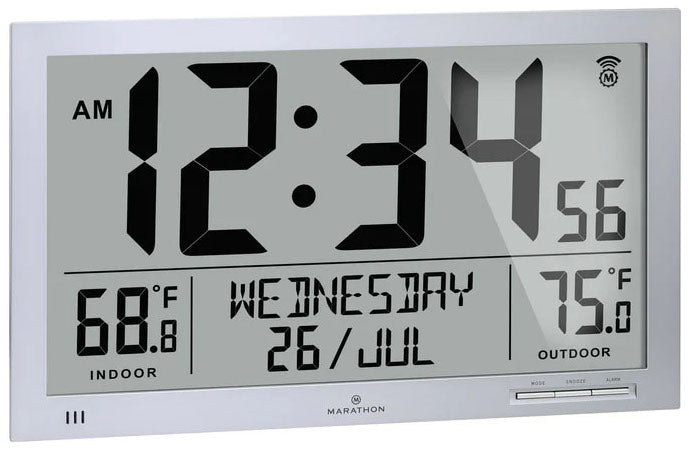 Marathon Clock Slim Atomic Full Calendar Indoor Outdoor Temperature Graphite Grey CL030066-GG-FD-EU1 Image 1