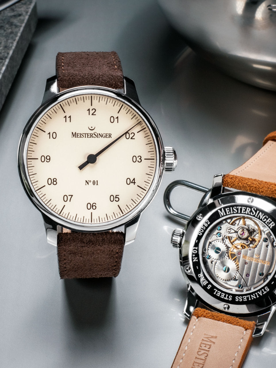 MeisterSinger N. 01 Mens Suede Dark Brown Watch AM3303 Image 3