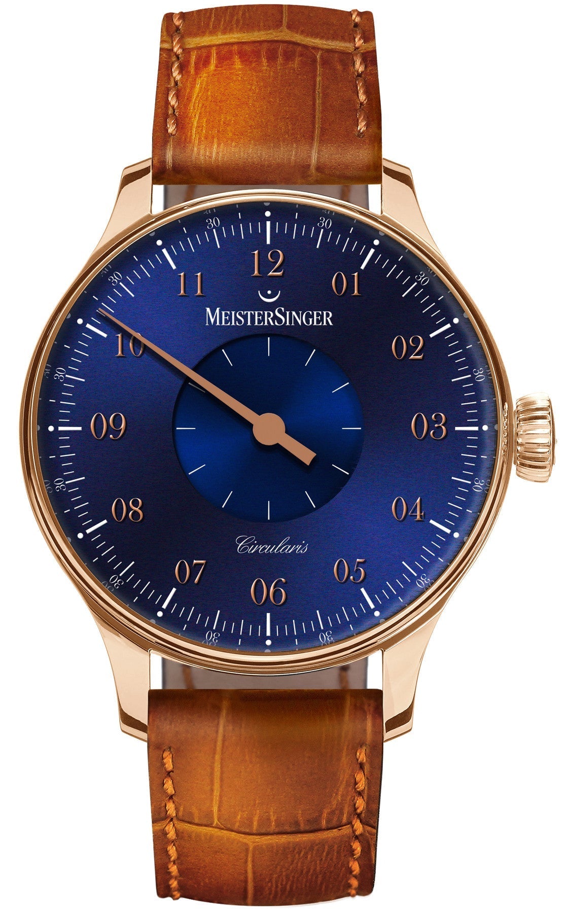 MeisterSinger Watch Circularis Gold Blue Limited Edition ED-CCG2 Cognac Strap Image 1