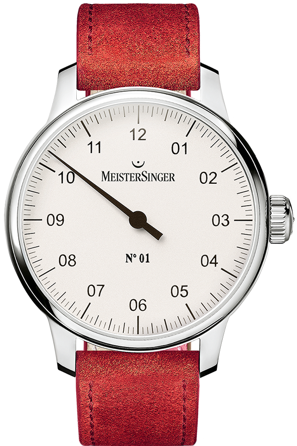 MeisterSinger Watch N. 01 Silver White DM301 Suede Red Image 1