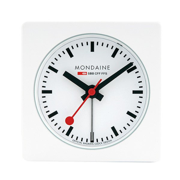 Mondaine Alarm Cube Clock White 7cm A996.ALIG.10SBB Image 1