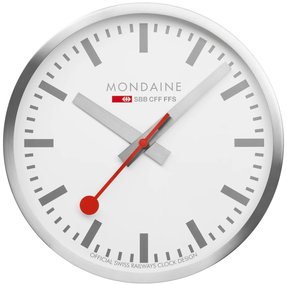 Mondaine Clock Wall Kitchen Silver Watch A995.CLOCK.17SBV Image 1
