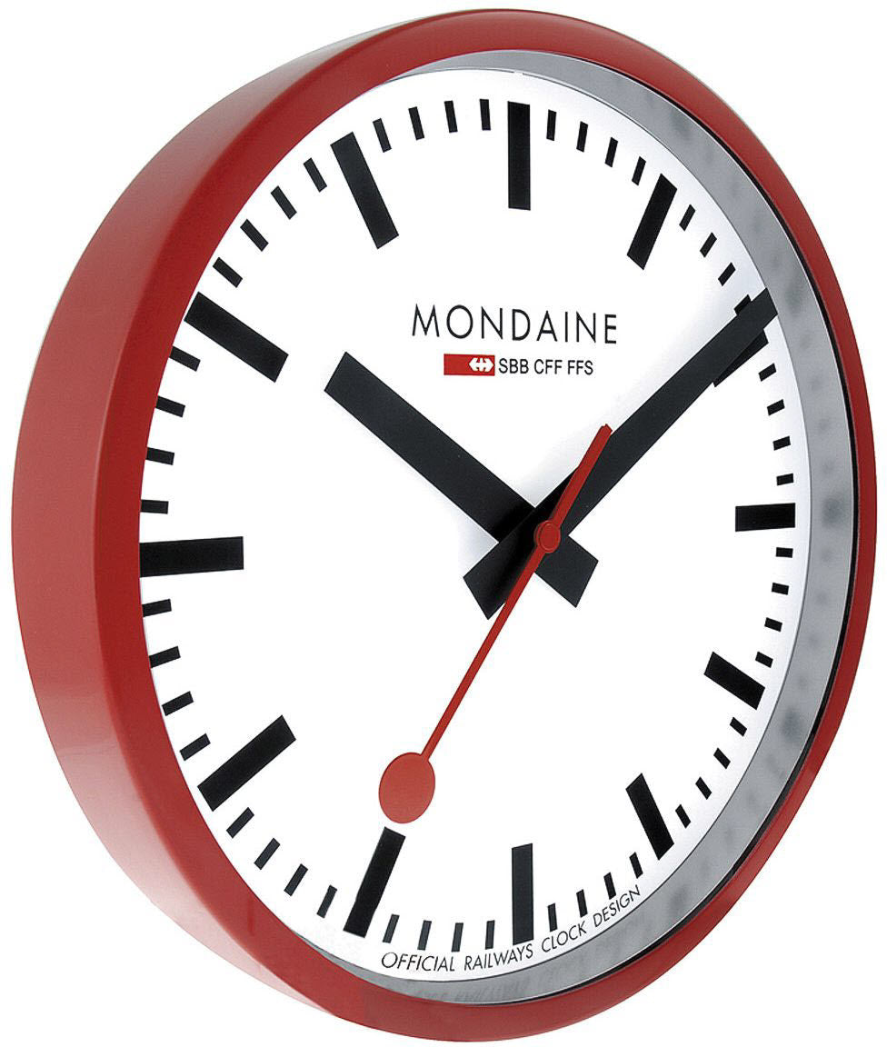 Mondaine Clock Wall Red Frame 25cm Watch A990.CLOCK.11SBC Image 1
