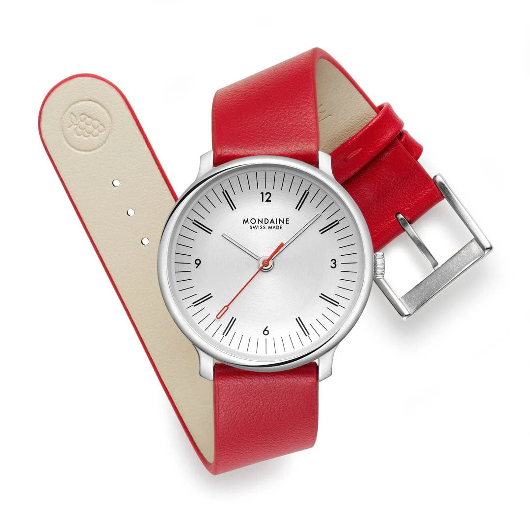 Mondaine Doppio 33mm Red Vegan Grape Leather Watch MDN-516 Image 4