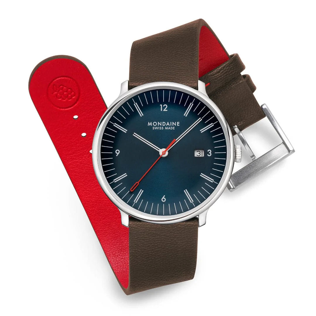 Mondaine Doppio 41mm Brown Vegan Grape Leather Watch MDN-518 Image 2
