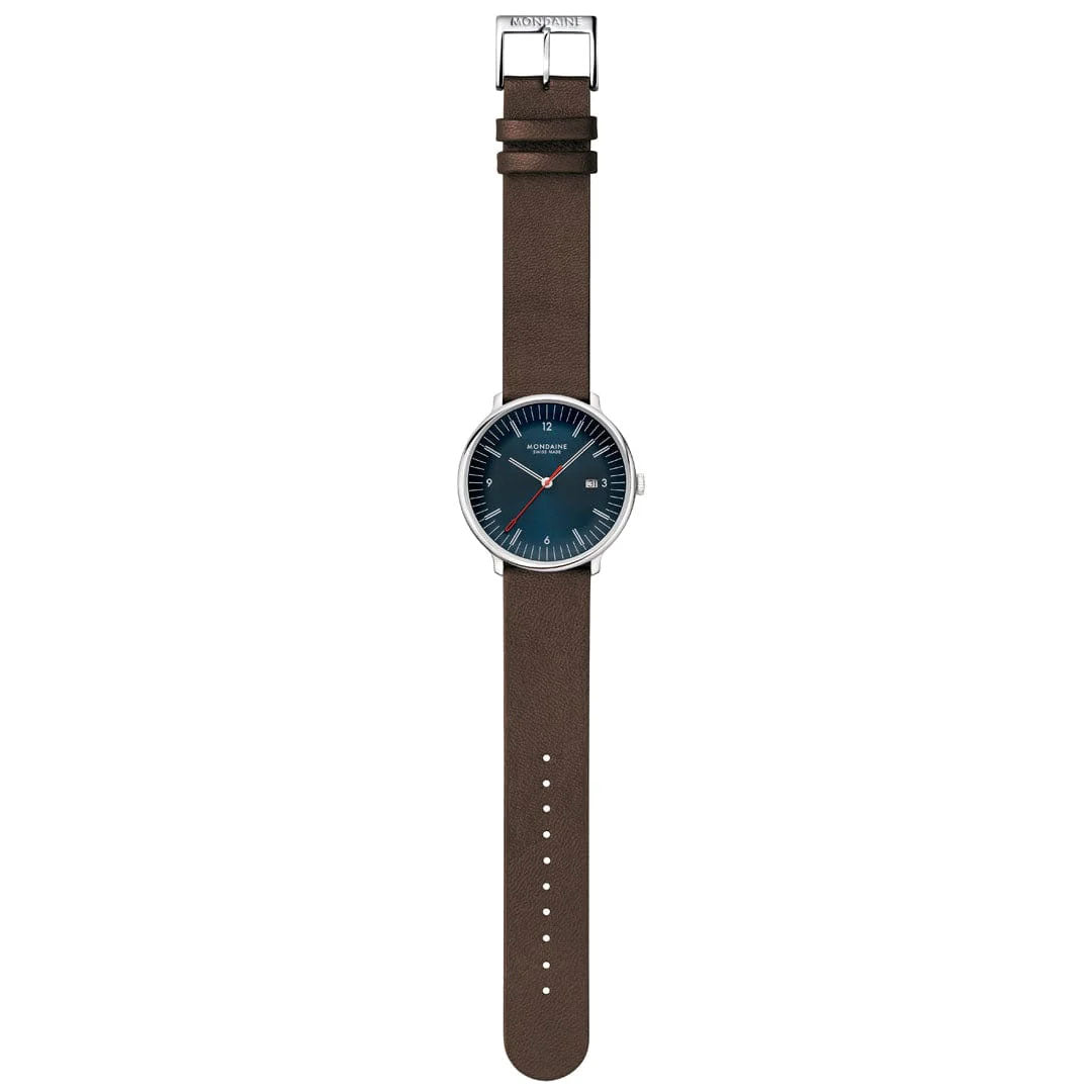 Mondaine Doppio 41mm Brown Vegan Grape Leather Watch MDN-518 Image 5