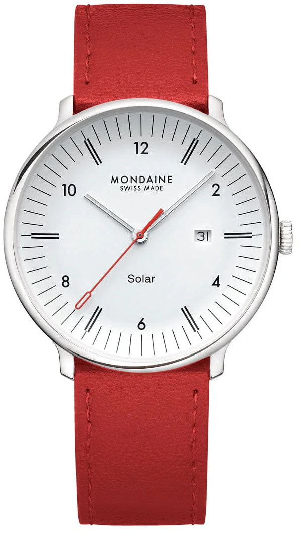 Mondaine Doppio 41mm Solar Red Vegan Apple Leather Watch MDN-517 Image 1