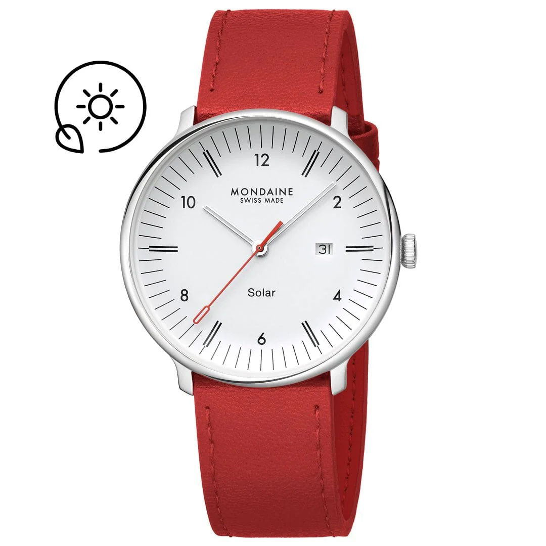 Mondaine Doppio 41mm Solar Red Vegan Apple Leather Watch MDN-517 Image 2