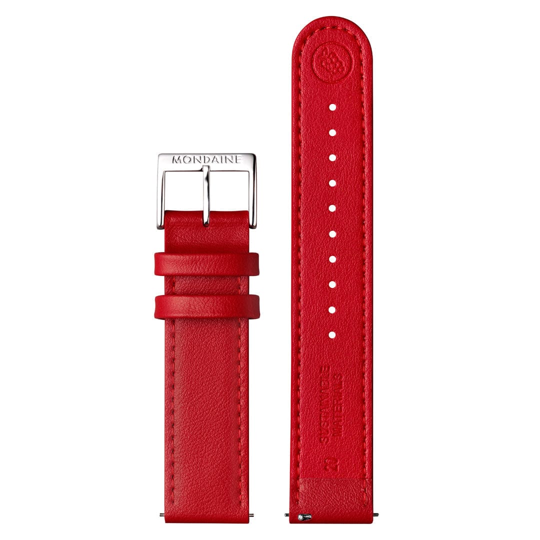 Mondaine Doppio 41mm Solar Red Vegan Apple Leather Watch MDN-517 Image 7