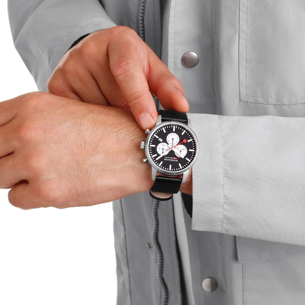 Mondaine Neo 41mm Black Vegan Grape Leather Watch MSD.41420.LBV Image 7