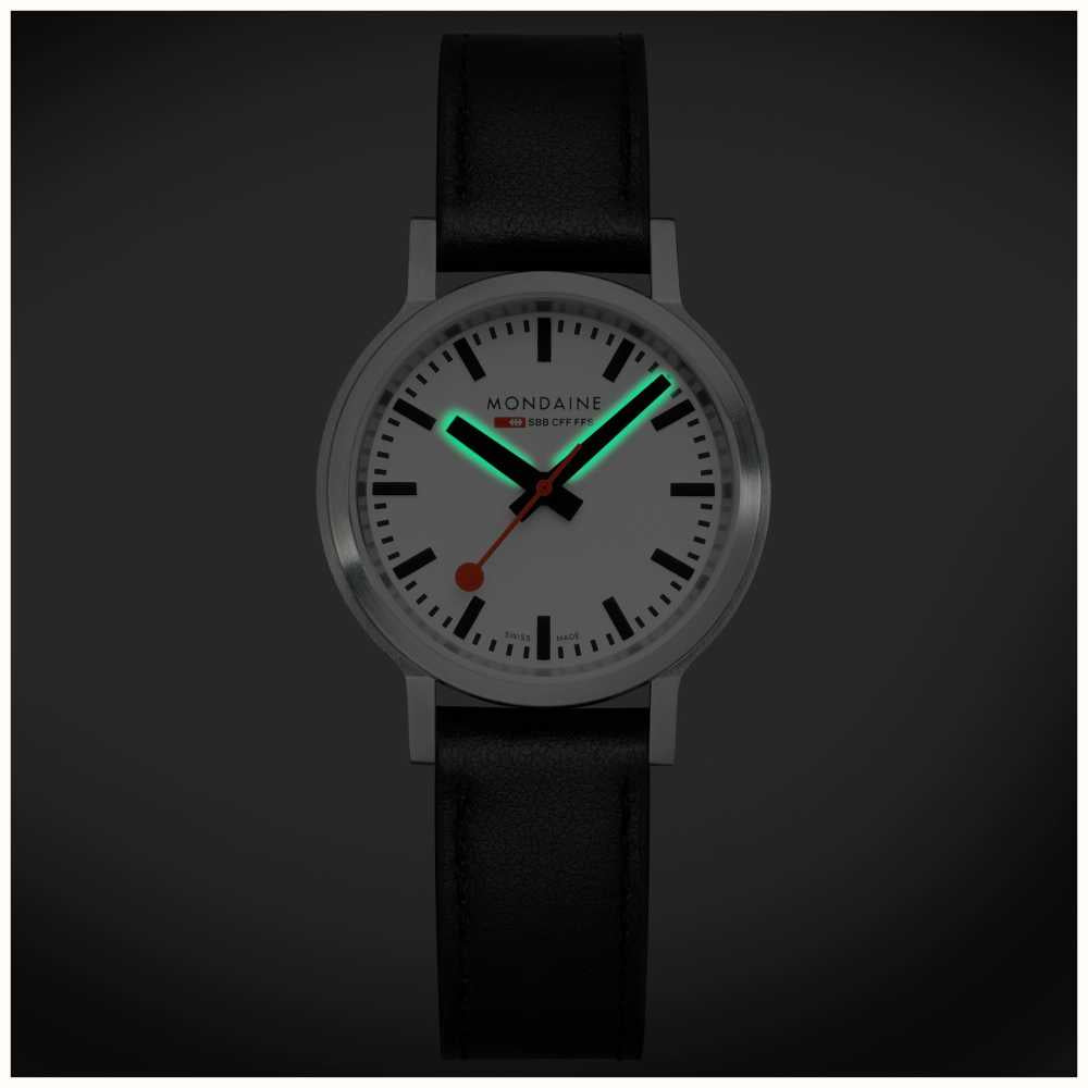 Mondaine SBB Stop2Go BackLight White Grape Leather Watch MST.3401B.LBV.SET Image 3