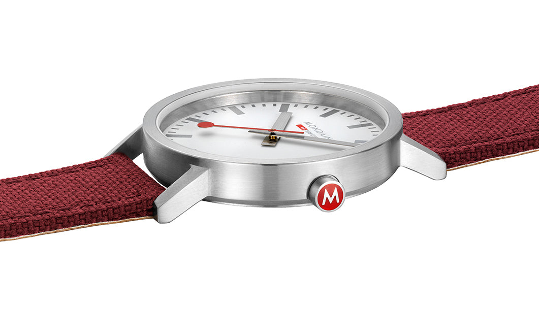 Mondaine Watch Classic Dark Cherry Textile D A660.30360.17SBC Image 4