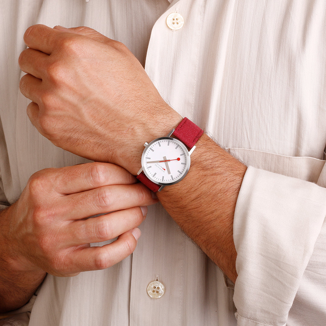 Mondaine Watch Classic Dark Cherry Textile D A660.30360.17SBC Image 7