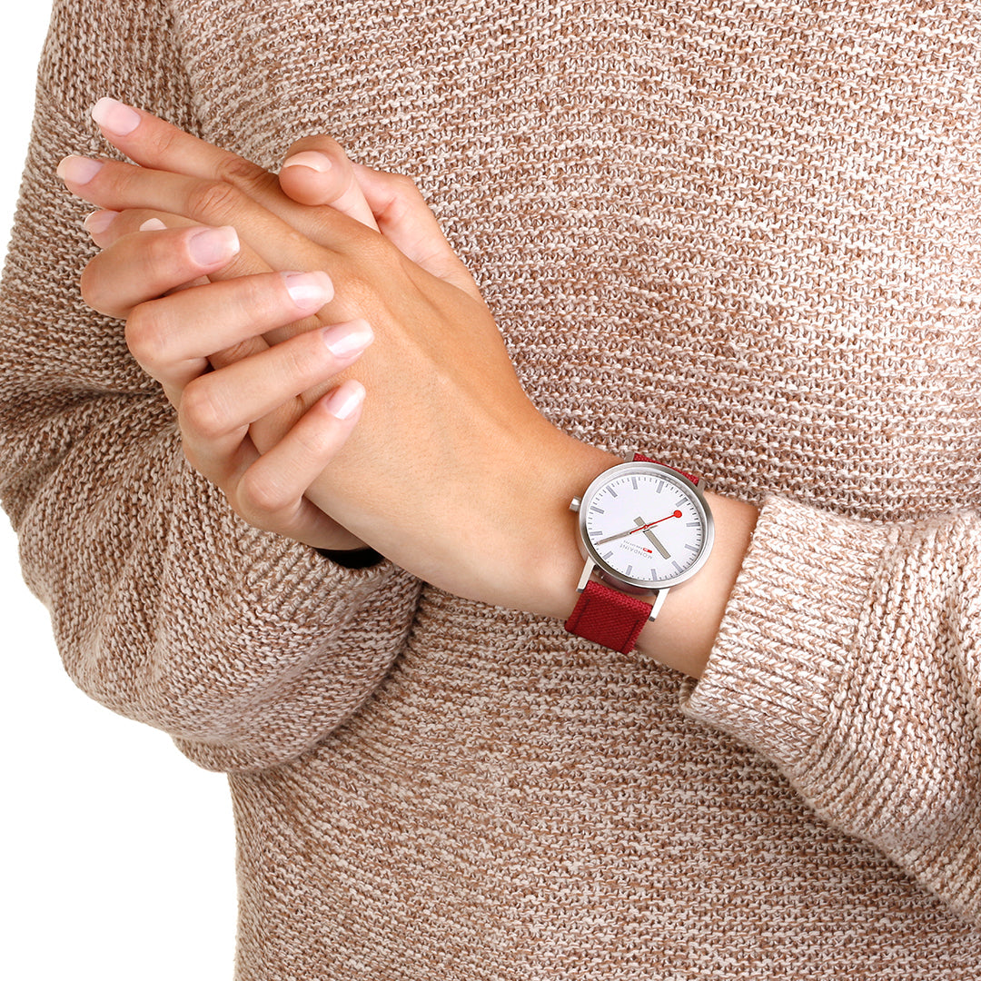 Mondaine Watch Classic Dark Cherry Textile D A660.30360.17SBC Image 8