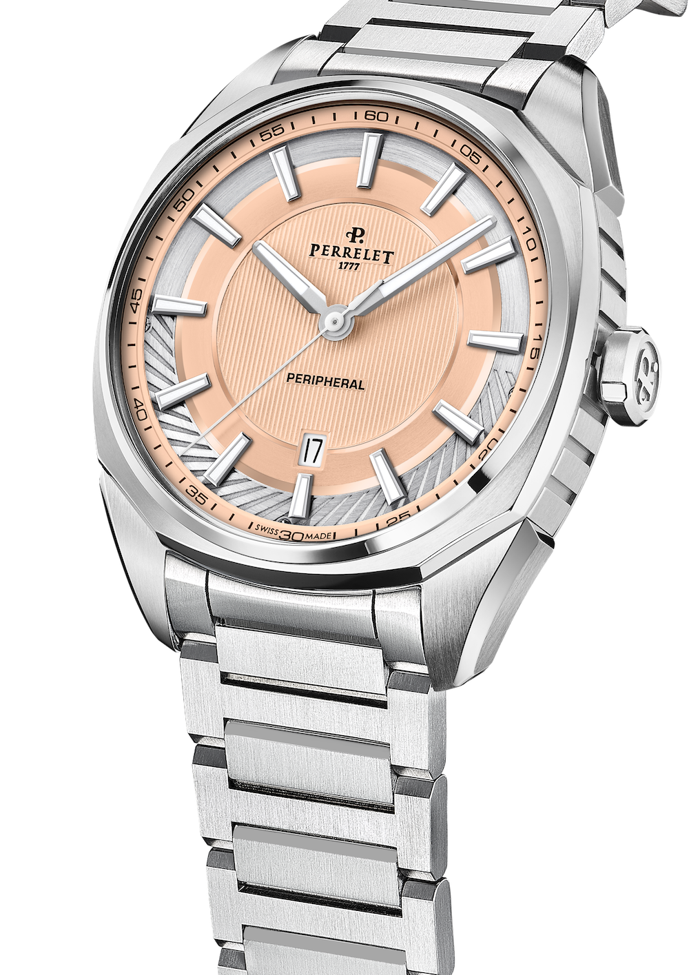 Perrelet LAB Peripheral 3 Hands & Date Salmon Bracelet Watch A1100/E Image 2