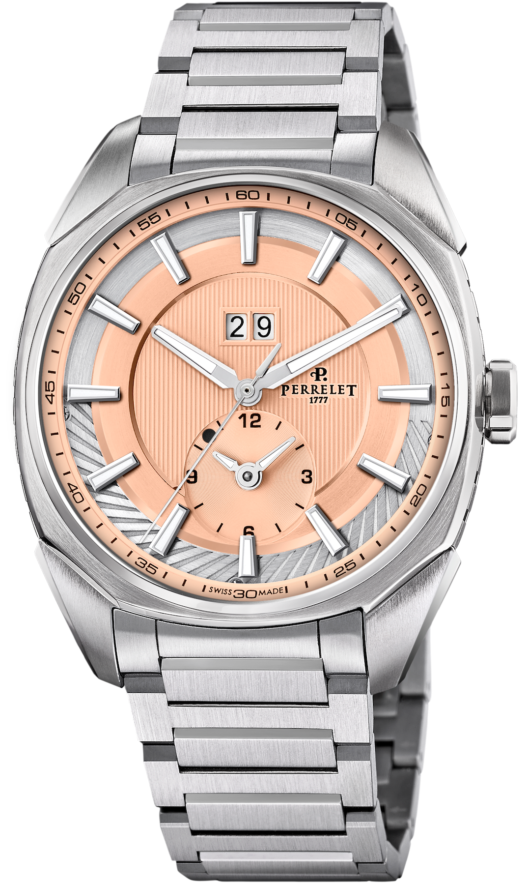 Perrelet LAB Peripheral Big Date Dual Time Salmon Bracelet Watch A1101/E Image 1