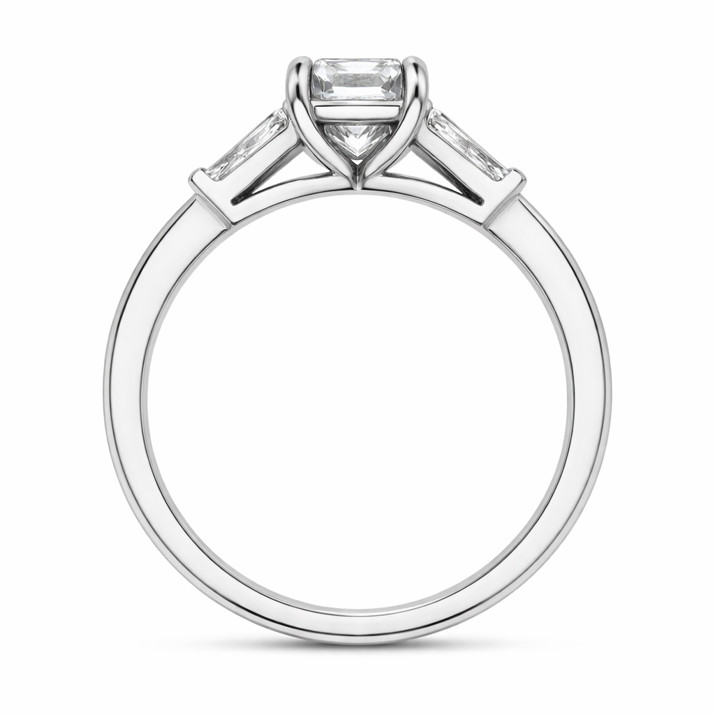 Platinum Diamond Emerald and Tapered Baguette Cut Three Stone Ring 18474 Image 3