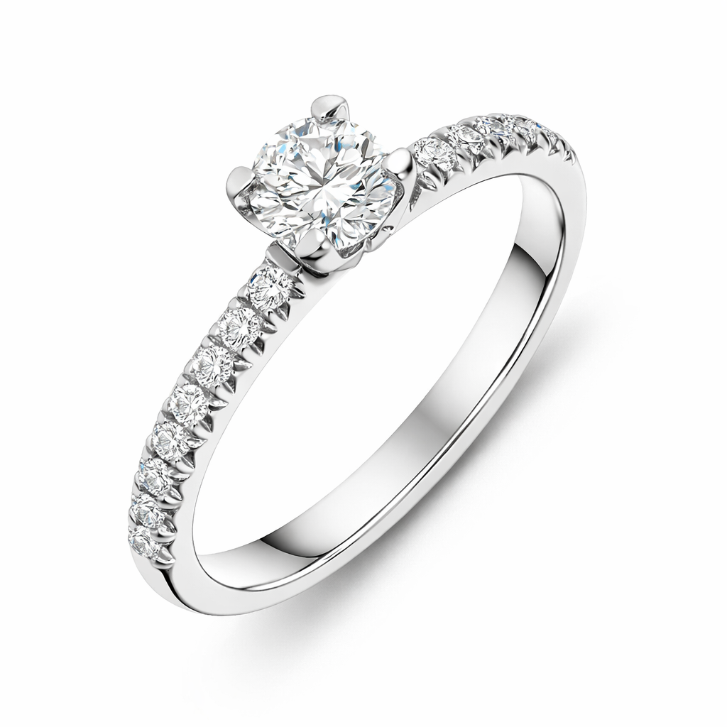 Platinum Diamond Round Brilliant Shoulder Solitaire Ring DMN-1585 Image 1