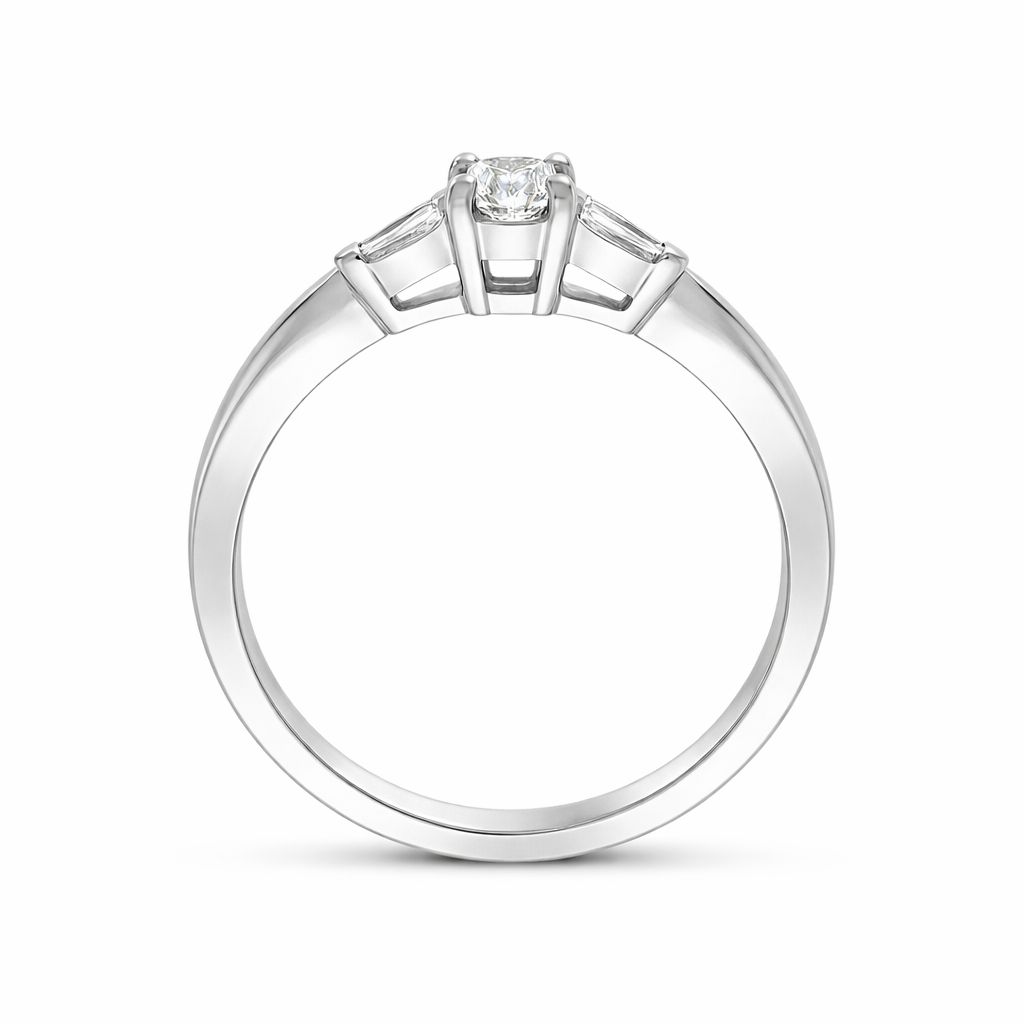 Platinum Diamond Round Brilliant Tapered Baguette Cut Three Stone Ring DMN-3169/I Image 3