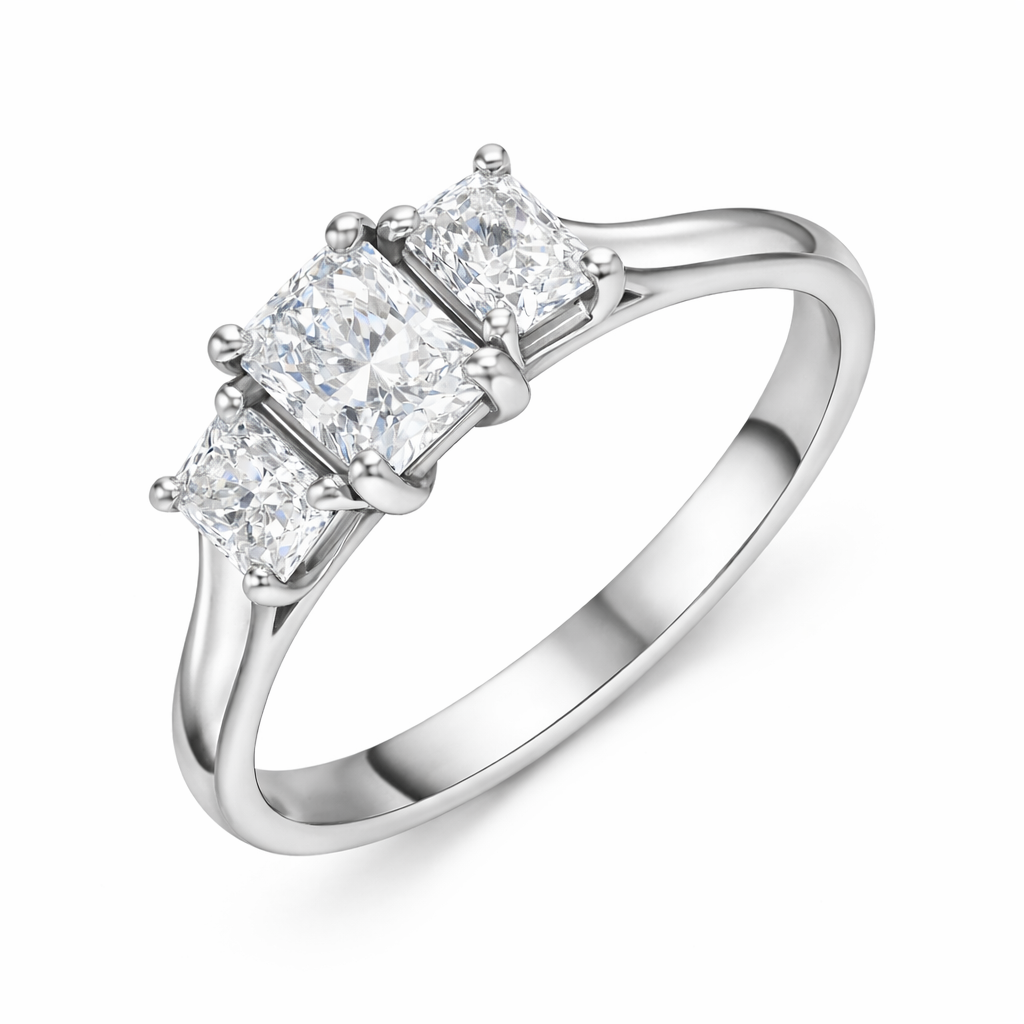 Platinum GIA Certified EVS1 1.01ct Diamond Emerald Cut Trilogy Ring DMN-2984 Image 1