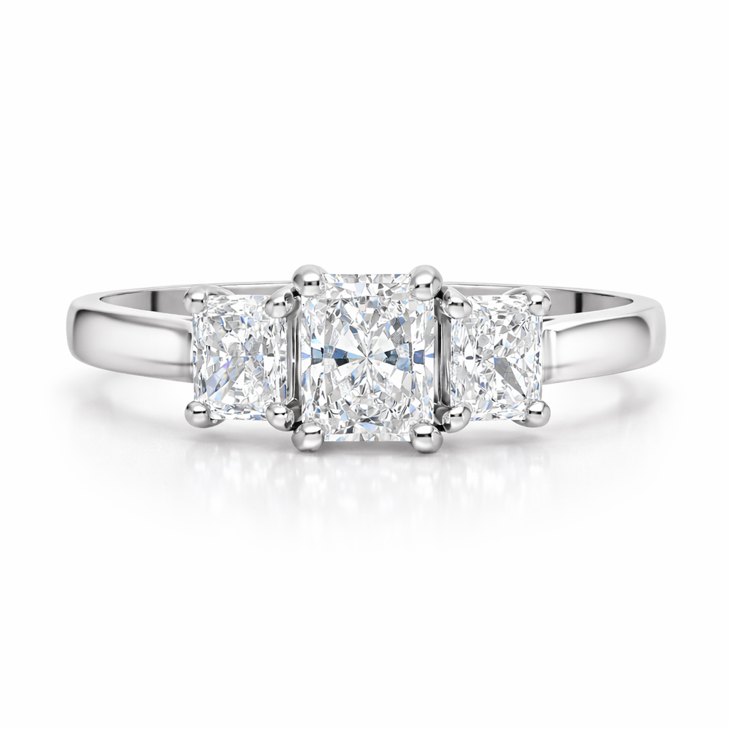 Platinum GIA Certified EVS1 1.01ct Diamond Emerald Cut Trilogy Ring DMN-2984 Image 2