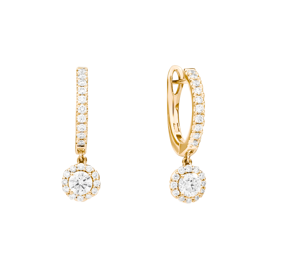 Recarlo Anniversary Halo 18ct Yellow Gold Diamond Drop Earrings REC-342 Image 1