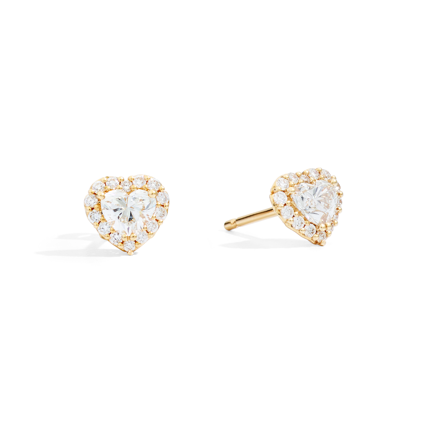 Recarlo Anniversary Love Halo 18ct Rose Gold Diamond Heart Stud Earrings REC-449 Image 1