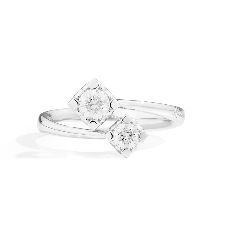 Recarlo Anniversary Square 18ct White Gold Diamond Square Crossover Ring REC-493 Image 3