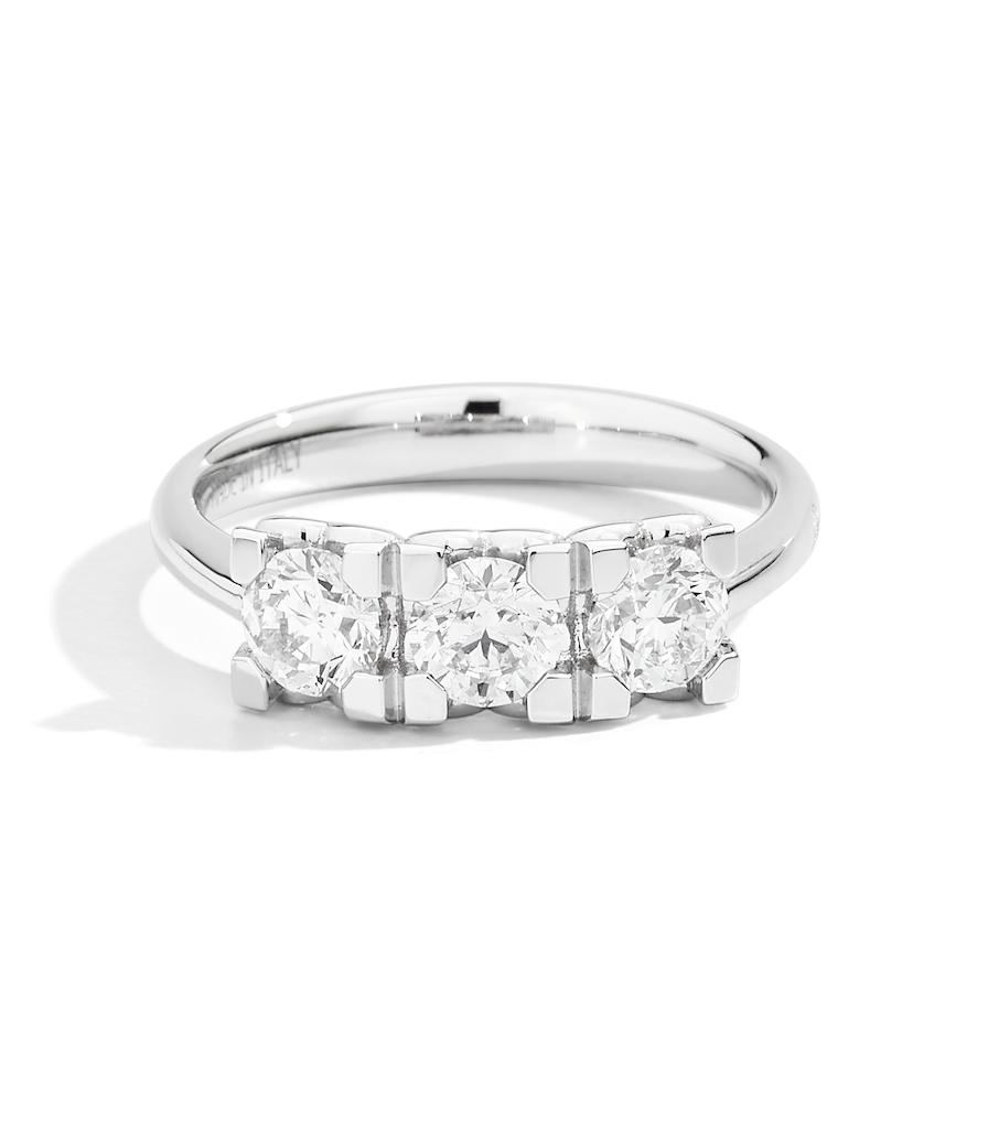 Recarlo Anniversary Square 18ct White Gold Diamond Three Stone Ring REC-518 Image 2