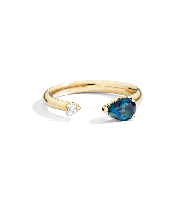 Recarlo More 18ct Yellow Gold Blue Topaz and 0.19ct Diamond Ring REC-189 Image 1