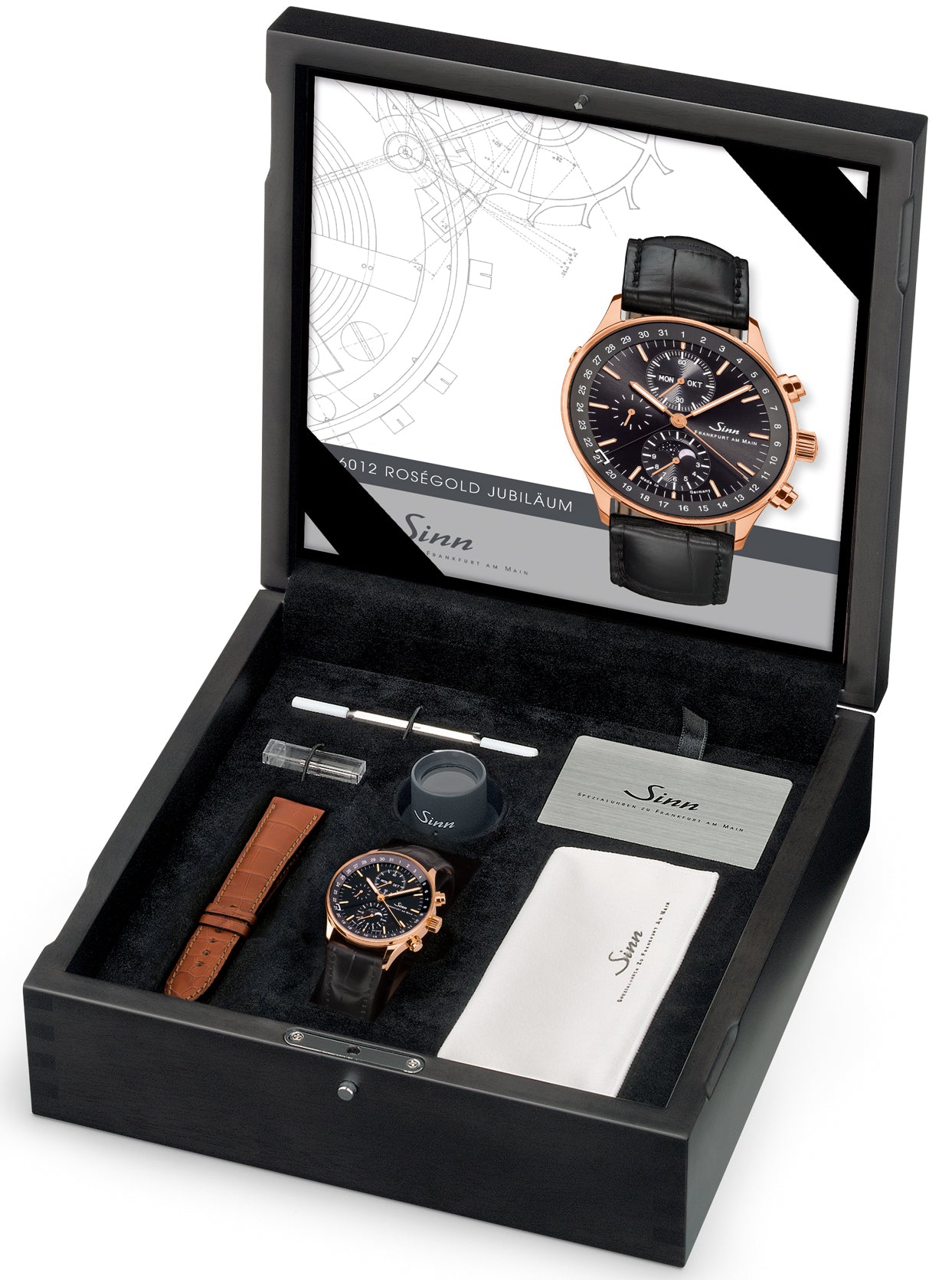 Sinn Watch Frankfurt Financial District 6012 Rose Gold Anniversary Limited Edition 6012.021 Alligator Black Image 4