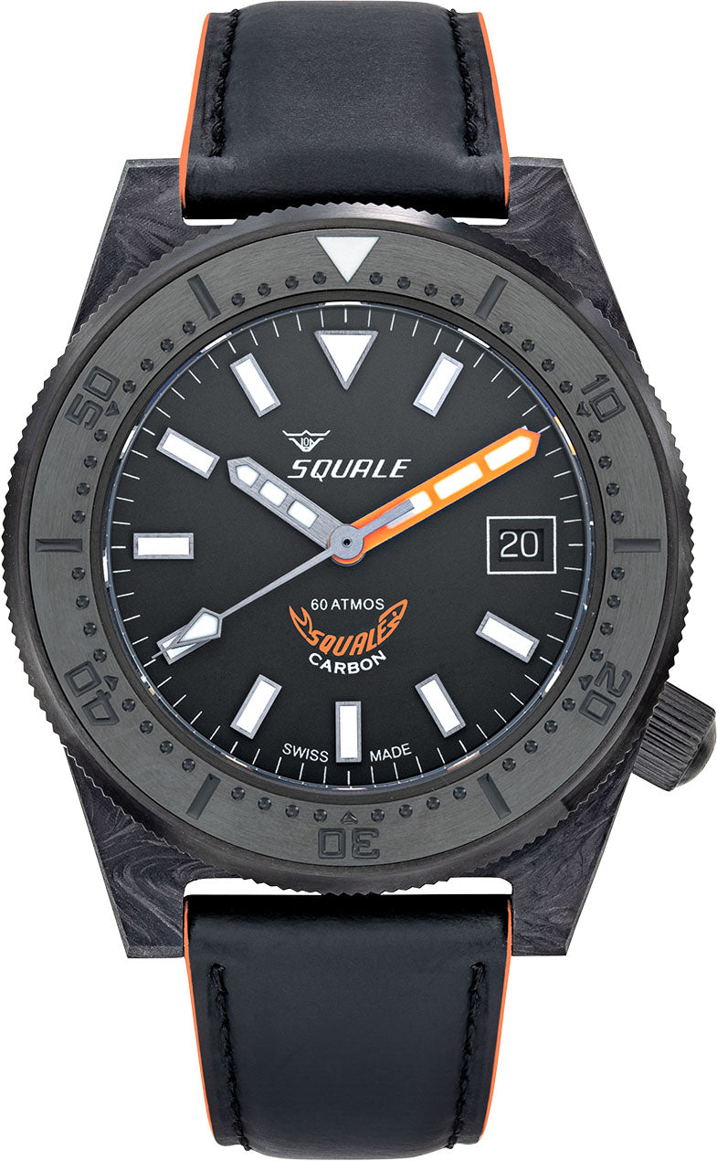 Squale T183 Orange Forged Carbon Leather Watch T183FCOR.CINLEATHBL Image 1