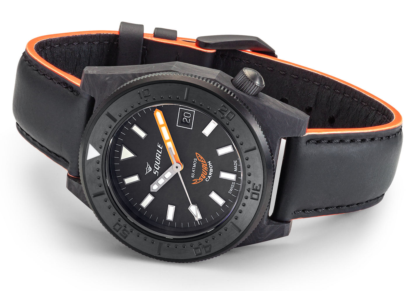 Squale T183 Orange Forged Carbon Leather Watch T183FCOR.CINLEATHBL Image 4