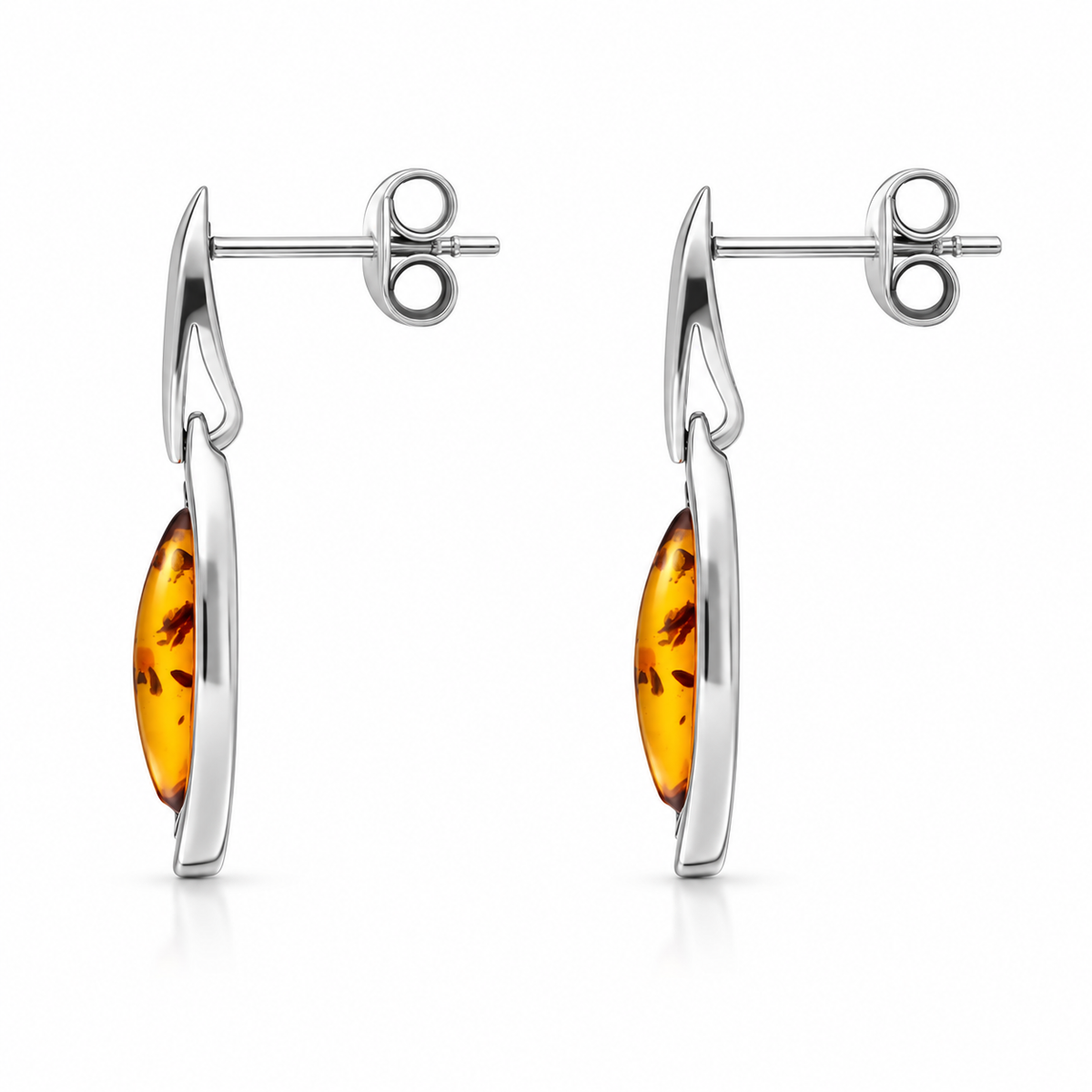 Sterling Silver Amber Marquise Open Edge Drop Earrings – Image 2