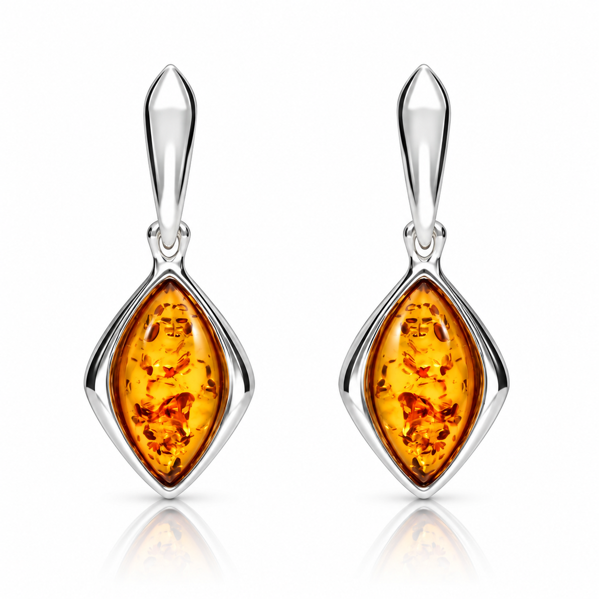 Sterling Silver Amber Wide Marquise Open Back Drop Earrings
